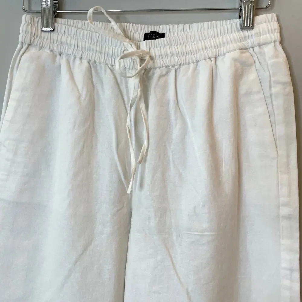 J.Crew Factory Linen Blend Slim Wide Leg Drawstring Pant Holiday CG402 White 2 - Picture 3 of 14
